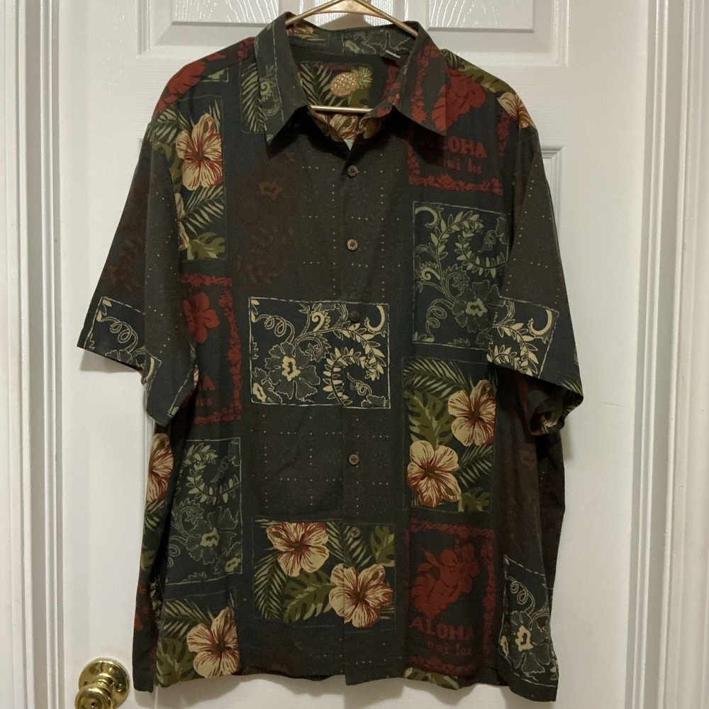 Caribbean Hawaiian Shirt Mens Size XL Silk Blend Hibiscus Short Sleeve Gray